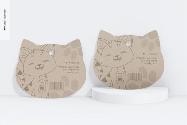PSD mockup di etichette di cartone a forma di gatto, vista frontale