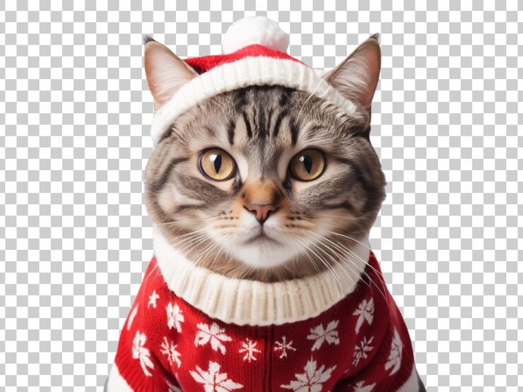 PSD a cat wearing a christmas sweater with a christmas tree on it