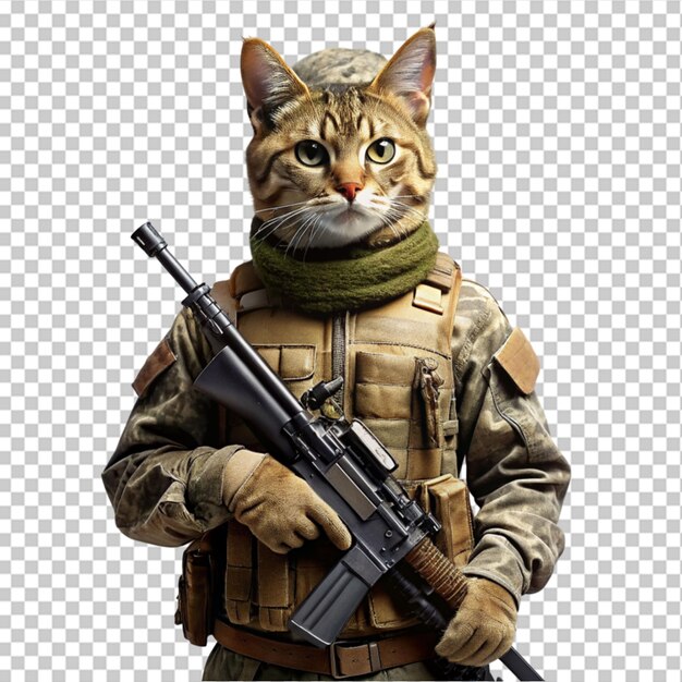 PSD a cat wearing a military uniform with the words army on it isolated on transparent background