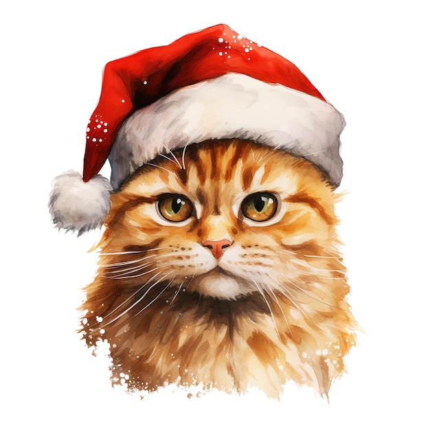 PSD cat wearing santa hat for christmas event watercolor style ai generated