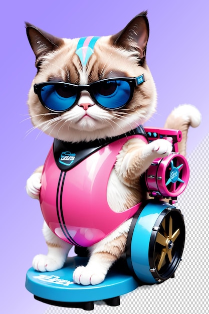 PSD a cat wearing sunglasses and a pink shirt with a star on it