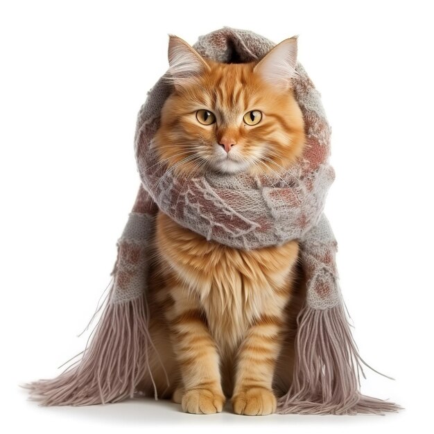 PSD a cat in a winter hat and scarf