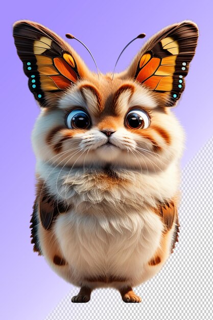 PSD a cat with a butterfly on its face and a purple background