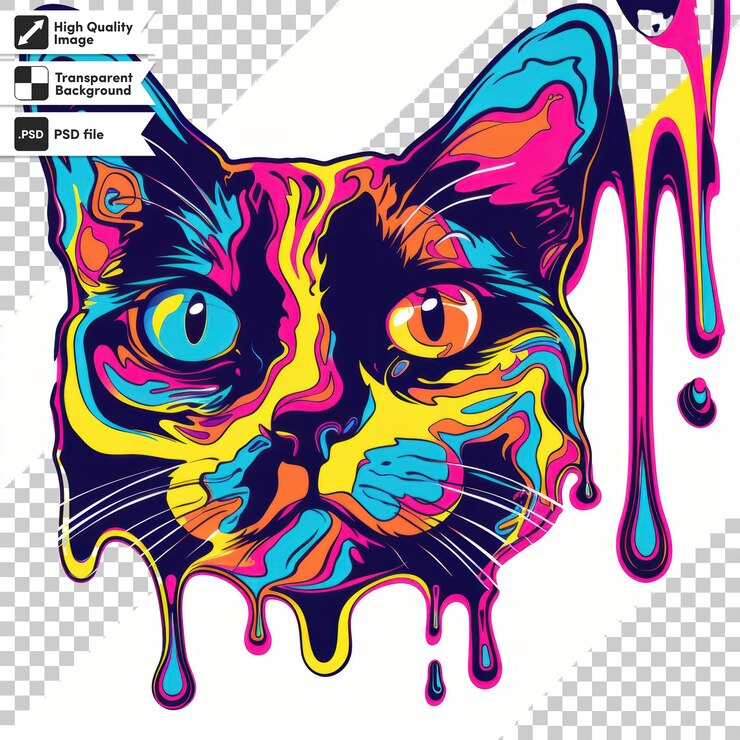 PSD 色とりどりの顔の猫がその上に猫という言葉で示されています