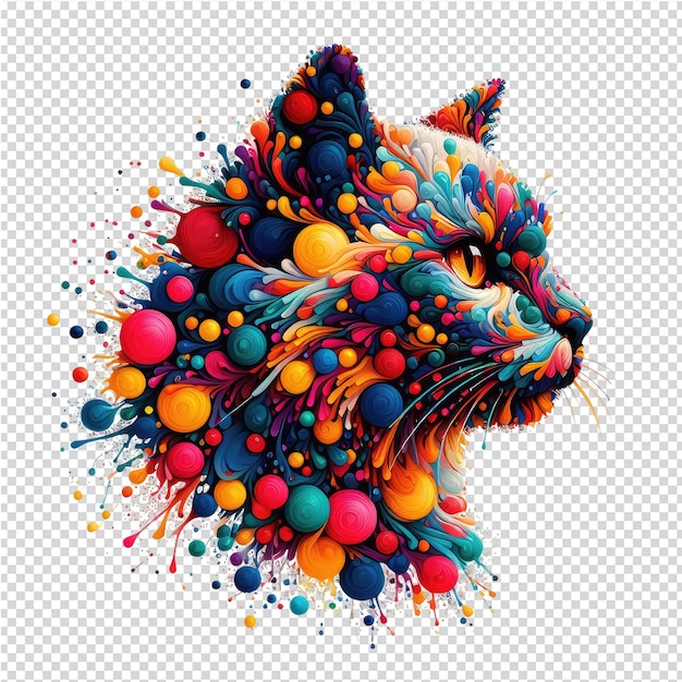 PSD a cat with a colorful head is drawn in a collage of different colors