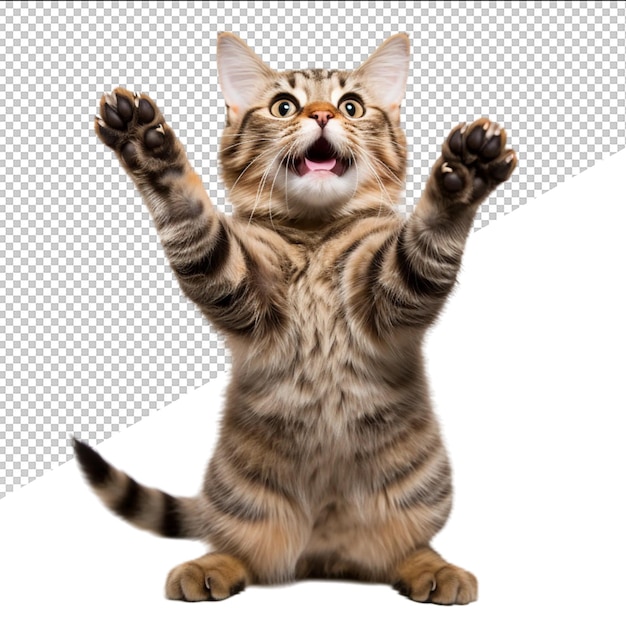 PSD a cat with its paws up in the air with its paws up