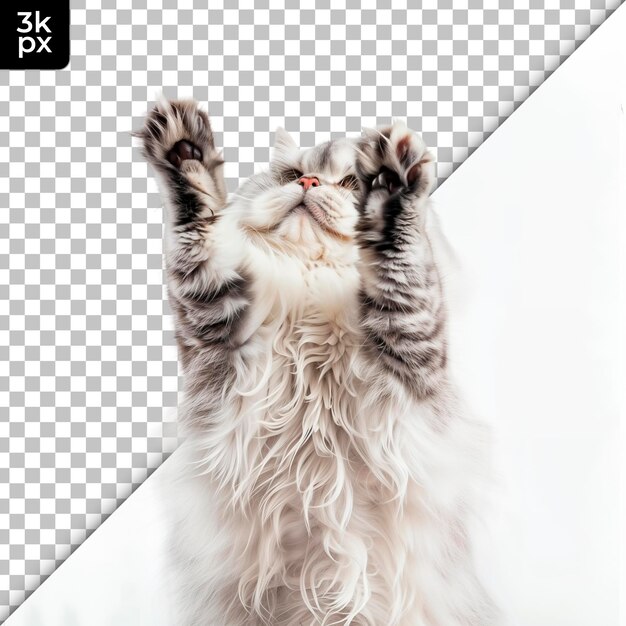 PSD a cat with its paws up in the air and the word kx on the bottom