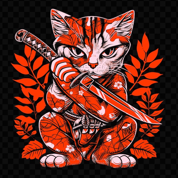 PSD a cat with a sword and a dragon on it