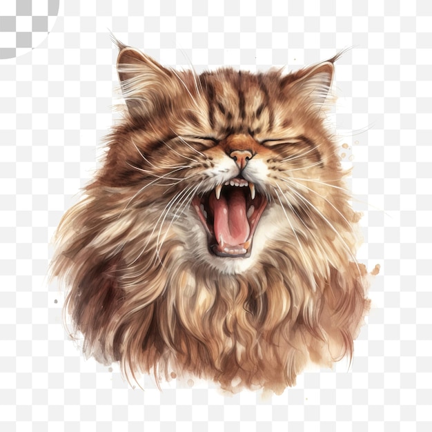 A cat with a white background that says yawning on it - cat png download