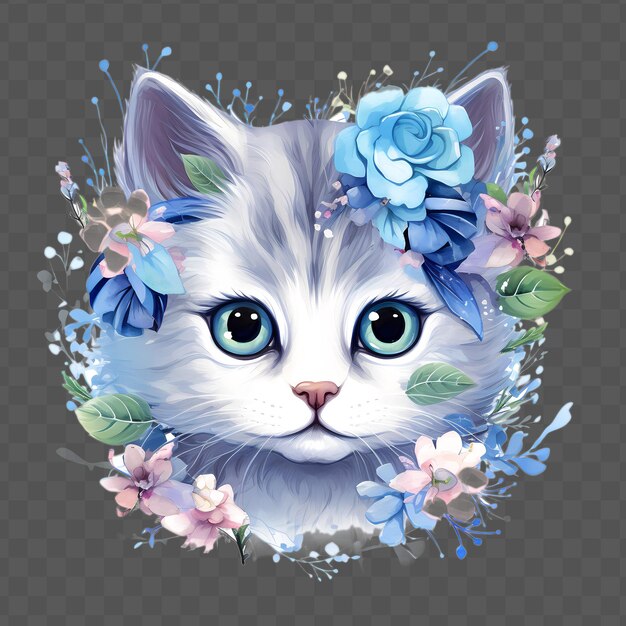 PSD a cat with a wreath of flowers on its head