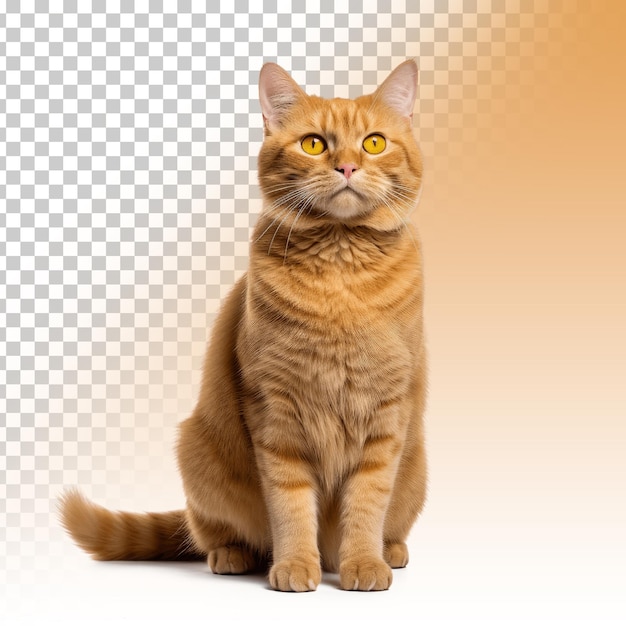 A cat with yellow eyes sitting on a yellow transparent background