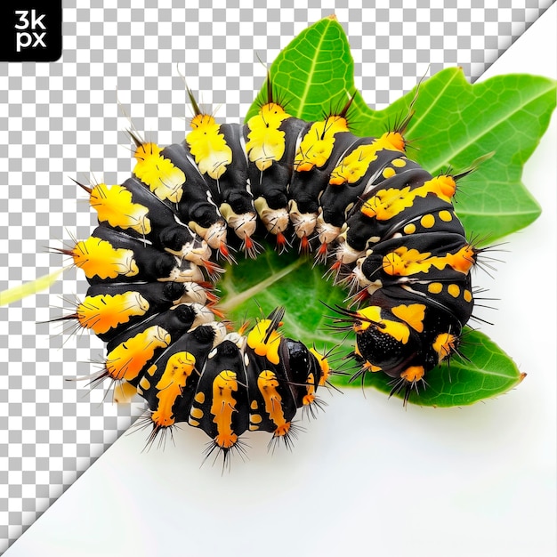 PSD a caterpillar with a black background and a photo of a caterpillar