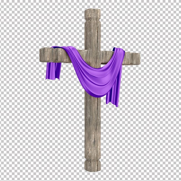 Catholic cross with purple cloth symbolizing mourning for christ transparent background