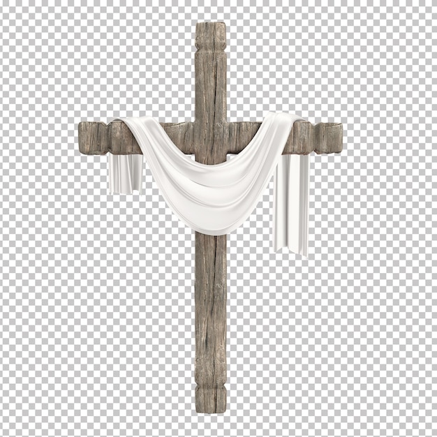 PSD catholic cross with white cloth symbolizing the resurrection of christ transparent background