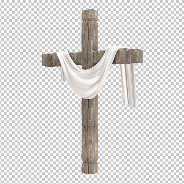 PSD catholic cross with white cloth symbolizing the resurrection of christ transparent background