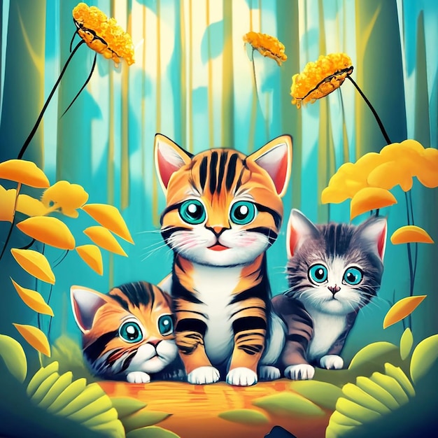 Кошки и фон дерева