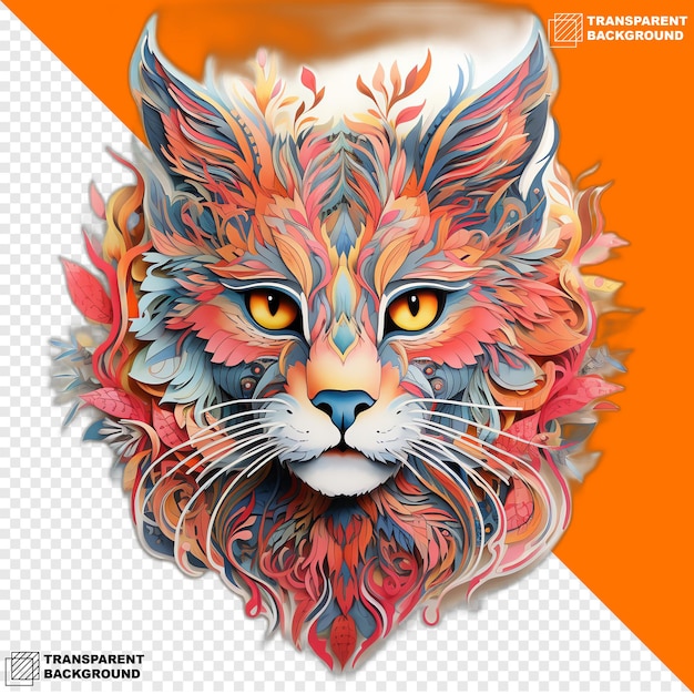 PSD cats head digital sticker isolated on transparent background