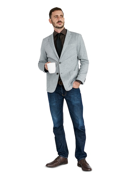 PSD caucasian business man holding coffee