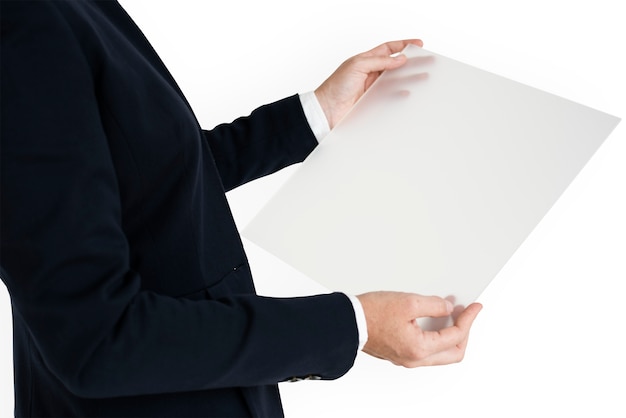 PSD caucasian business woman holding document