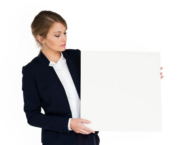 PSD caucasian business woman holding paper