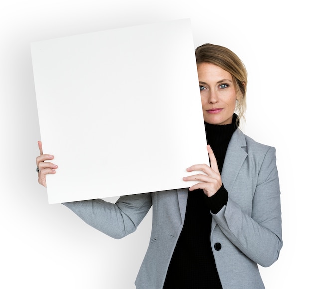 PSD caucasian business woman holding paper