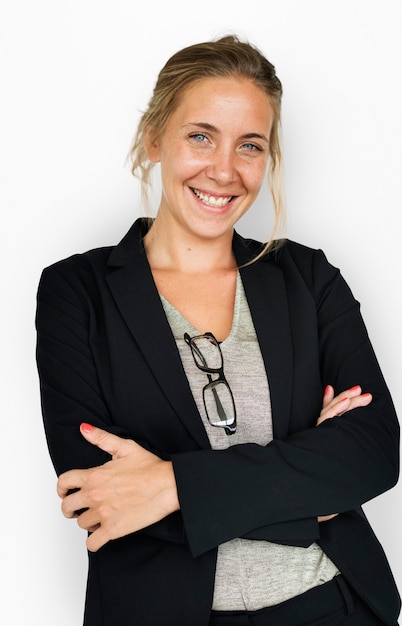 PSD caucasian business woman smiling