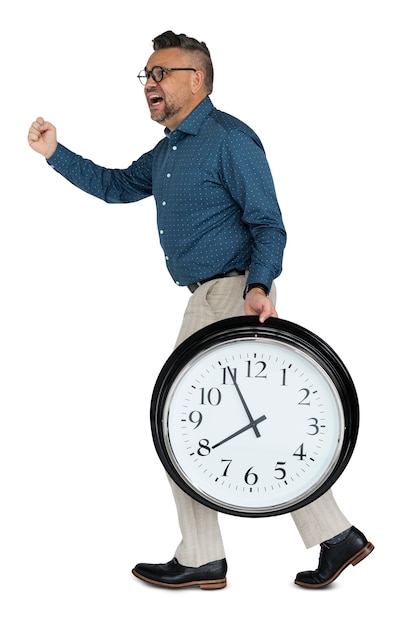 PSD caucasian man rushing clock
