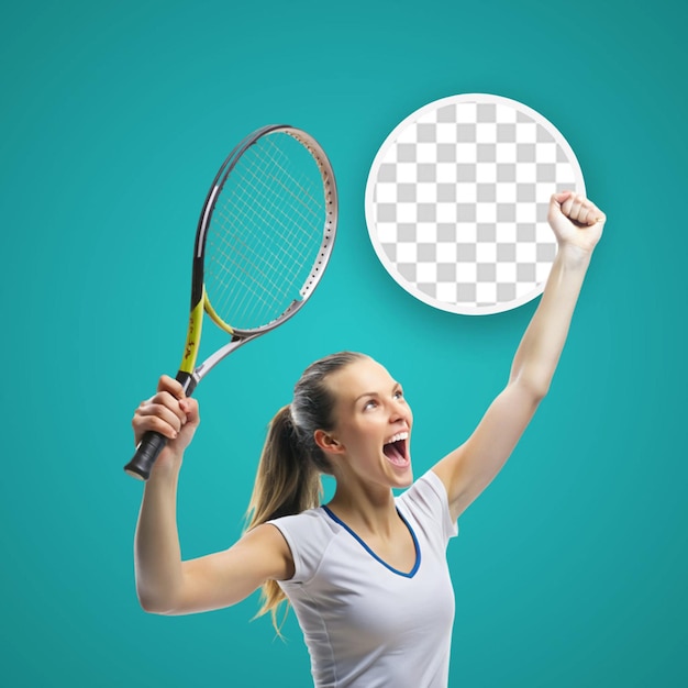 PSD caucasian woman in office clothes plays tennis