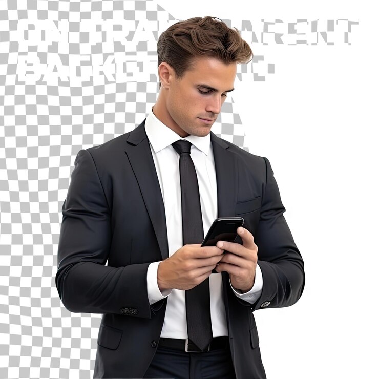 PSD caucasian young businessman ceo bank worker employee freelancer financial adviser in formalwear usin