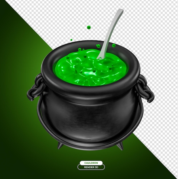 cauldron for halloween 3d render cartoon illustration with transparent background