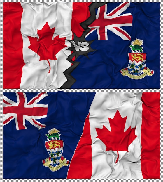 Cayman Islands versus Canada Half gecombineerde vlag Cloth Bump Texture 3D Rendering