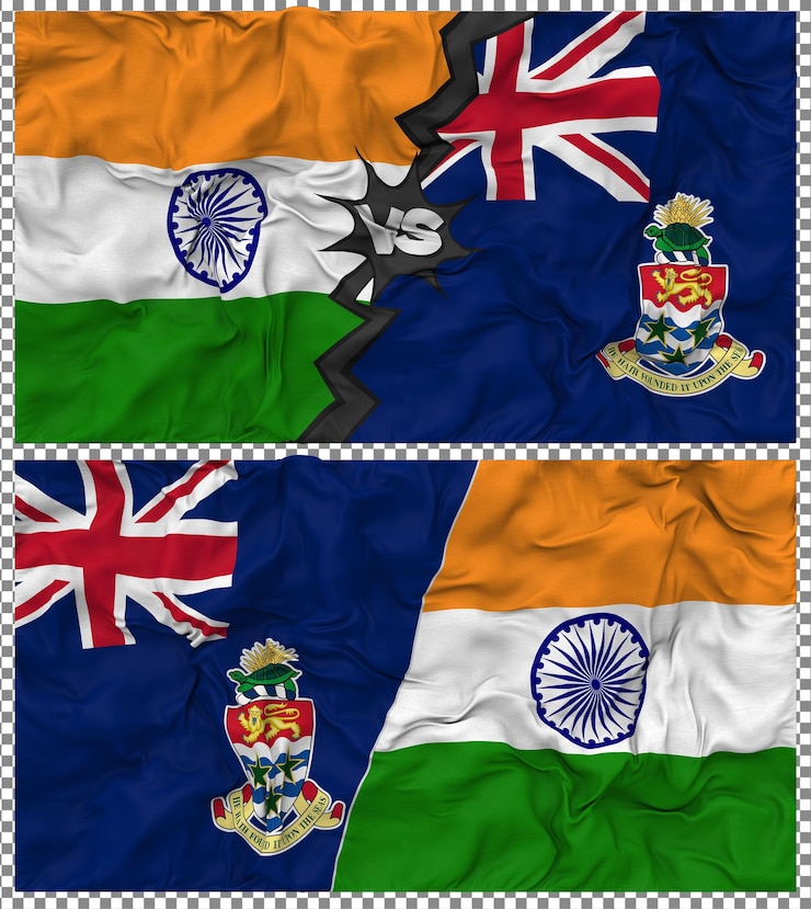PSD cayman islands vs india half combined flag cloth bump texture 3d rendering