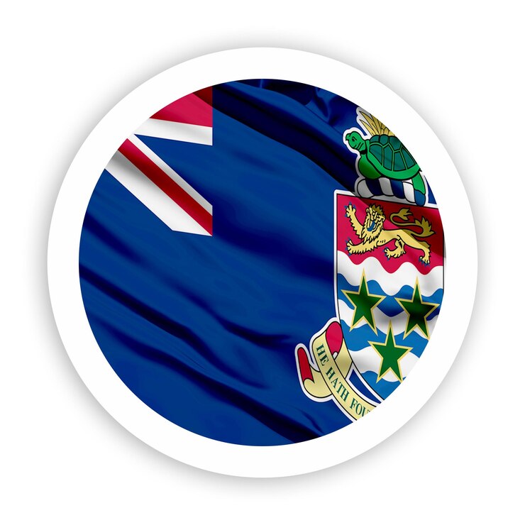 PSD cayman islands waving flag with white rounded circle frame