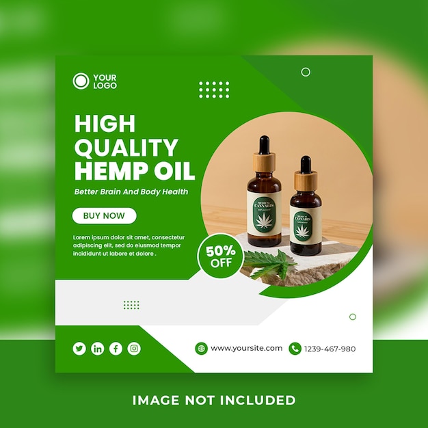 Modello di post banner per social media quadrato con olio di canapa naturale cbd