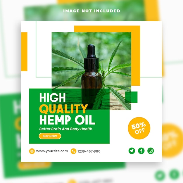 Cbd natural hemp oil square social media banner post template