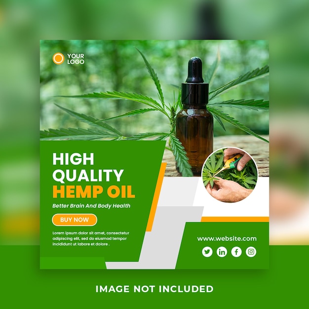 Cbd natuurlijke hennepolie vierkante social media banner postsjabloon