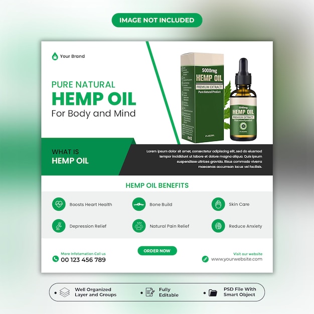 Modello di post e banner per social media olio di cbd o olio di canapa