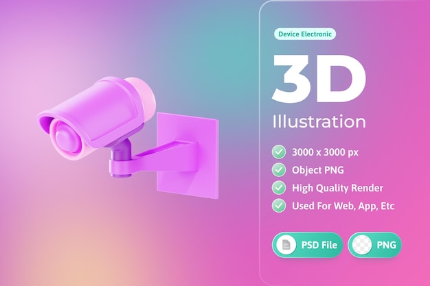 PSD illustrazione 3d del dispositivo elettronico del cctv