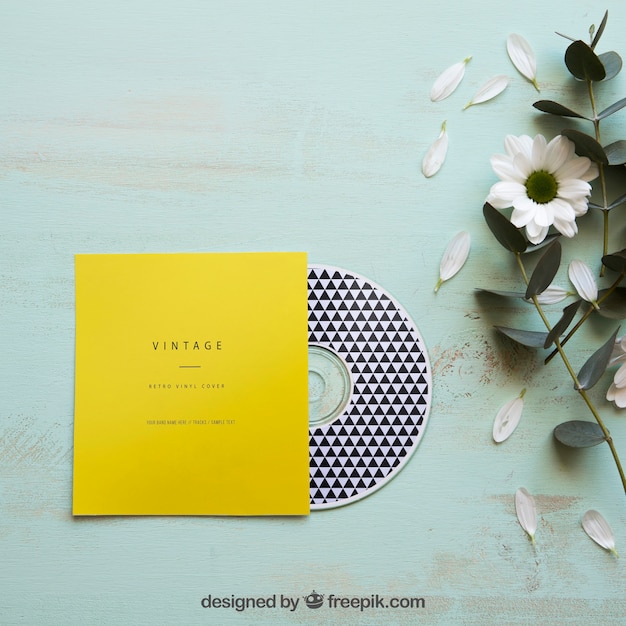 PSD cd mockup and flower