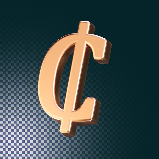 Cedi icon 3d rendered isolated concept with shiny gold metallic effect