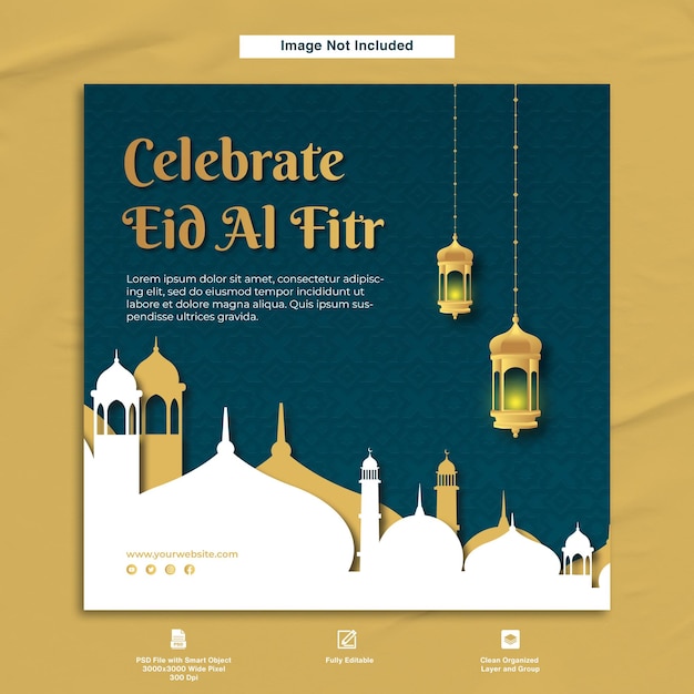 Celebrate eid al fitr greeting post card template