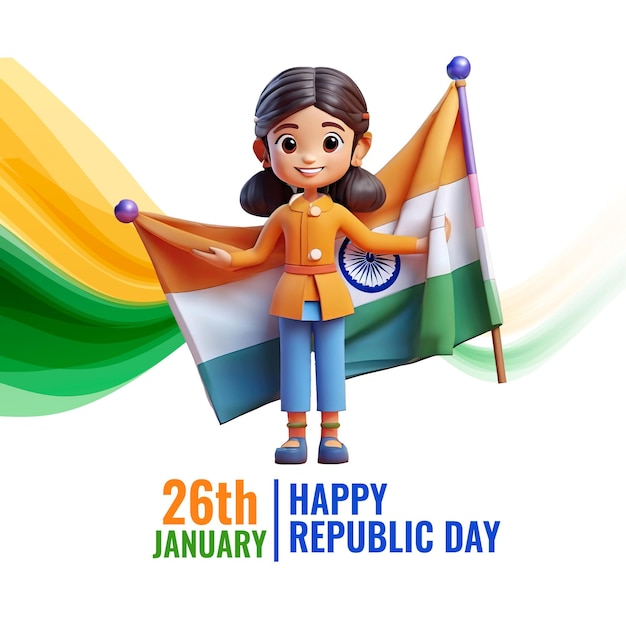 PSD celebrate republic day with this stunning 3d illustration featuring a girl proudly holding the flag