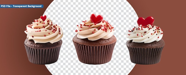 PSD celebrate valentines day set of chocolate cupcakes artwork design mockup