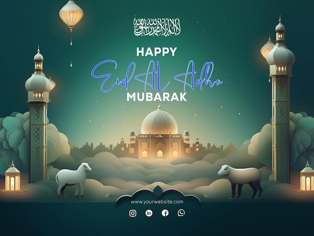 Celebrating Eid al Adha feast Eid Mubarak banner design template