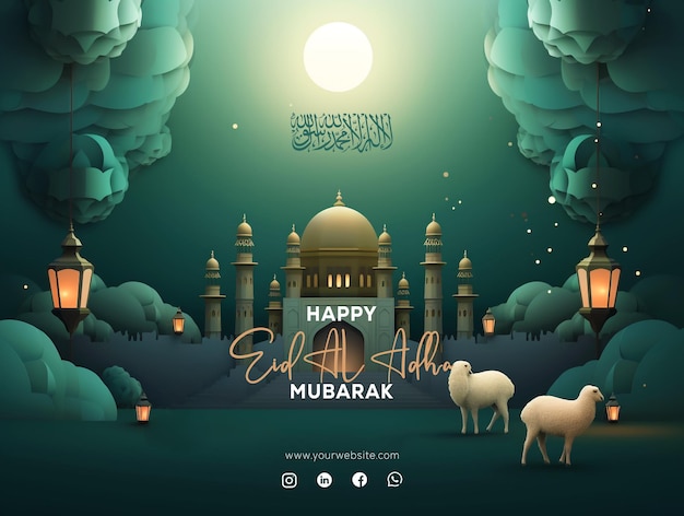 PSD celebrazione della festa di eid al adha eid mubarak modello di design del banner