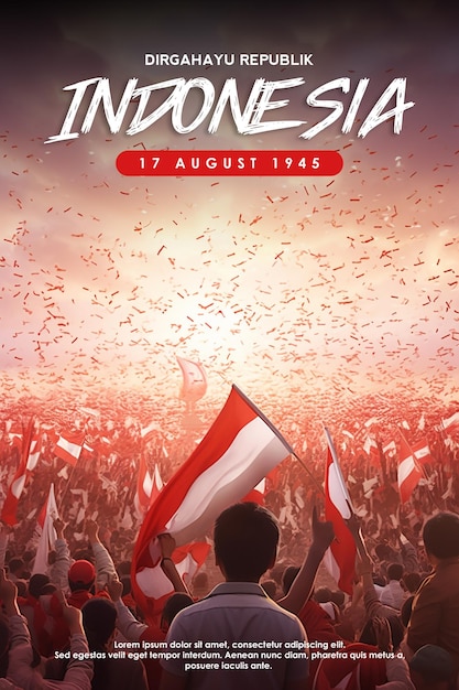 Celebrating independence indonesian greeting poster template for national day