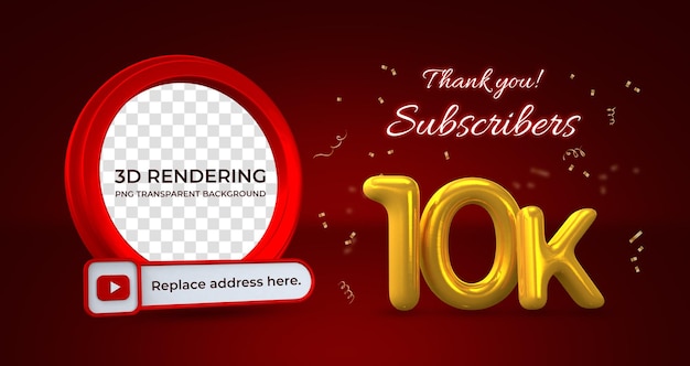 Celebrazione 10k abbonati banner modello 3d rendering