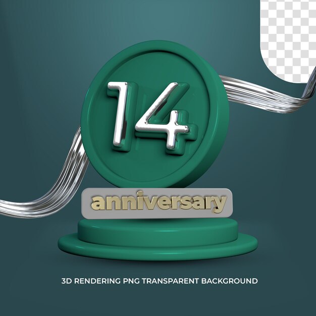 Celebration 14 years anniversary poster template 3d render transparent background