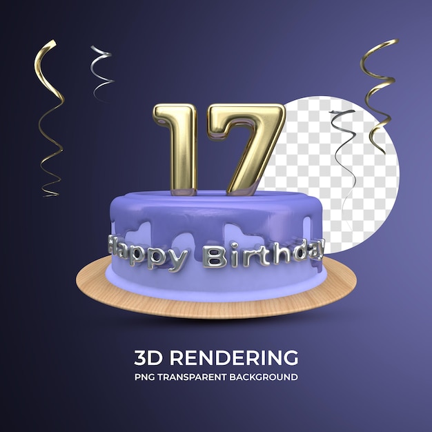 Celebration 17 year old birthday 3d rendering