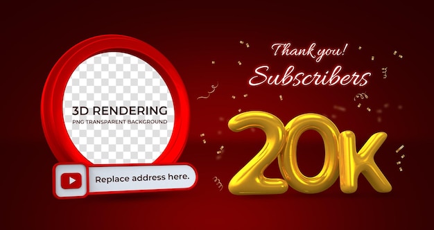 Celebration 20k subscribers banner template 3D rendering